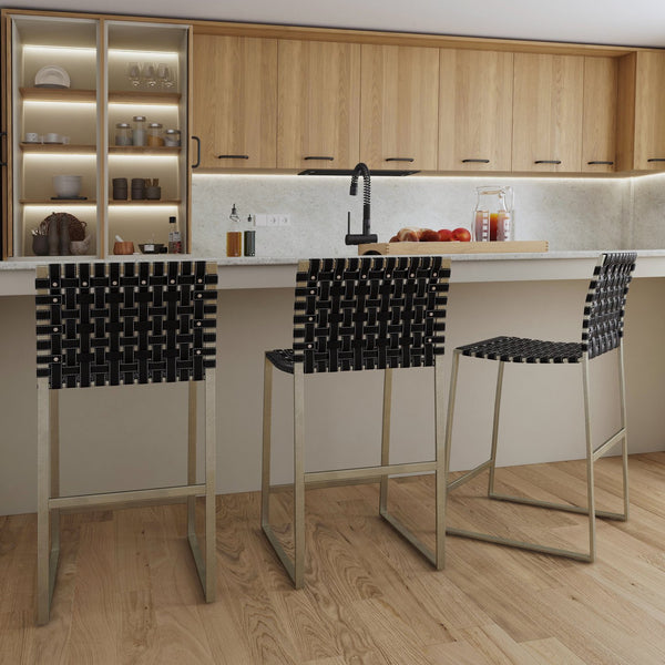 Butler Specialty Urban Woven Leather Counter Stool With Rustic Iron Base And Nailhead Accents For Timeless Charm Black Iron,Leather,Steel 5446034-butler