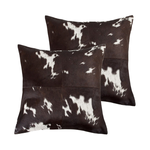 HomeRoots Set of Two 18" Chocolate & White Cowhide Throw Pillows for Rustic Luxury & Cozy Home Décor 544604