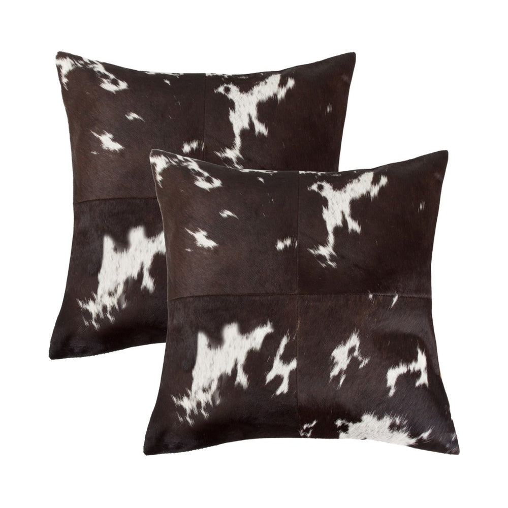 HomeRoots Set of Two 18" Chocolate & White Cowhide Throw Pillows for Rustic Luxury & Cozy Home Décor 544604
