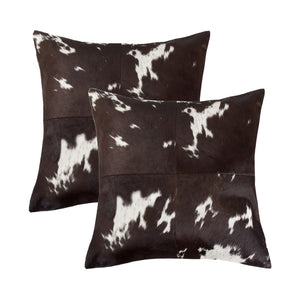 HomeRoots Set of Two 18" Chocolate & White Cowhide Throw Pillows for Rustic Luxury & Cozy Home Décor 544604