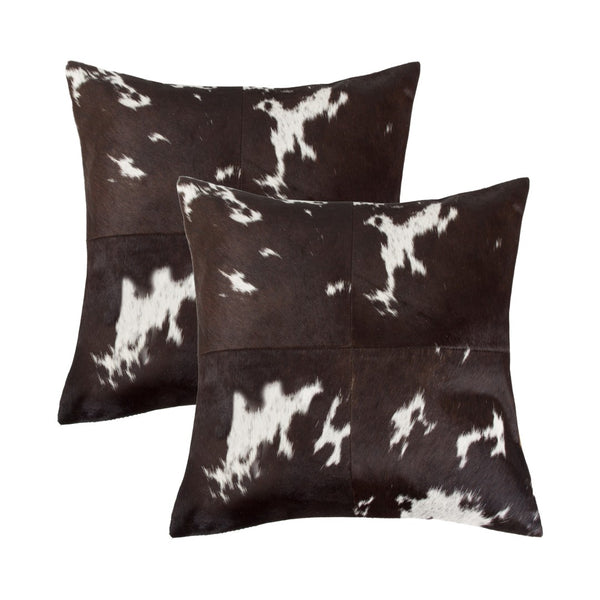 HomeRoots Set of Two 18" Chocolate & White Cowhide Throw Pillows for Rustic Luxury & Cozy Home Décor 544604