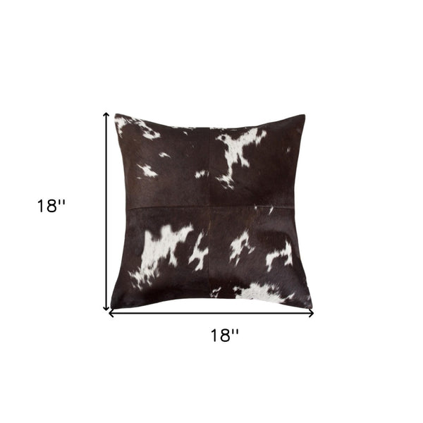 HomeRoots Set of Two 18" Chocolate & White Cowhide Throw Pillows for Rustic Luxury & Cozy Home Décor 544604