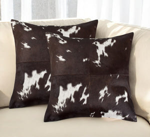 HomeRoots Set of Two 18" Chocolate & White Cowhide Throw Pillows for Rustic Luxury & Cozy Home Décor 544604