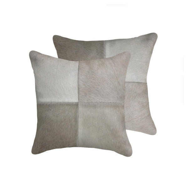HomeRoots Set of Two 18" Gray Cowhide Throw Pillows – Luxurious Texture, Unique Design for Modern Décor 544605