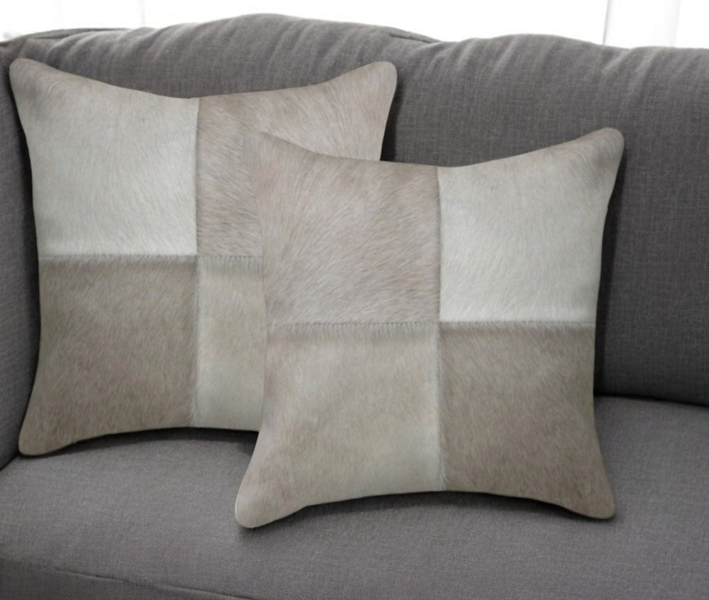 HomeRoots Set of Two 18" Gray Cowhide Throw Pillows – Luxurious Texture, Unique Design for Modern Décor 544605