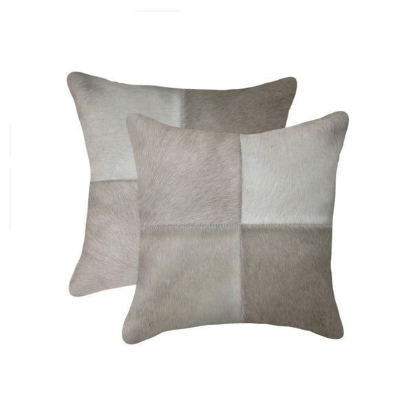 HomeRoots Set of Two 18" Gray Cowhide Throw Pillows – Luxurious Texture, Unique Design for Modern Décor 544605