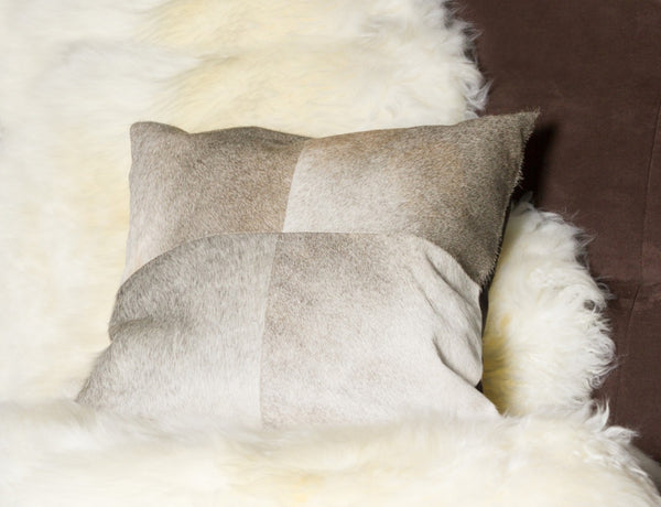 HomeRoots Set of Two 18" Gray Cowhide Throw Pillows – Luxurious Texture, Unique Design for Modern Décor 544605