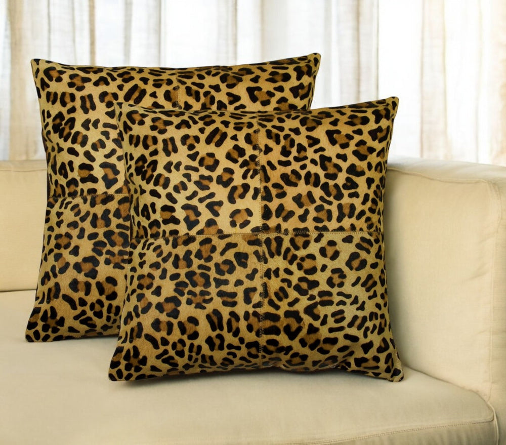 HomeRoots Set of Two 18" Leopard Cowhide Throw Pillows - Wild Luxury for Chic Home Décor & Comfort 544606