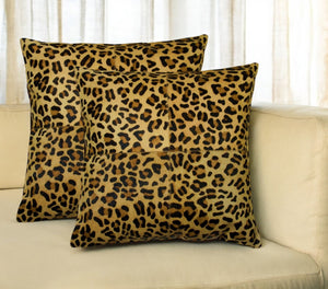 HomeRoots Set of Two 18" Leopard Cowhide Throw Pillows - Wild Luxury for Chic Home Décor & Comfort 544606