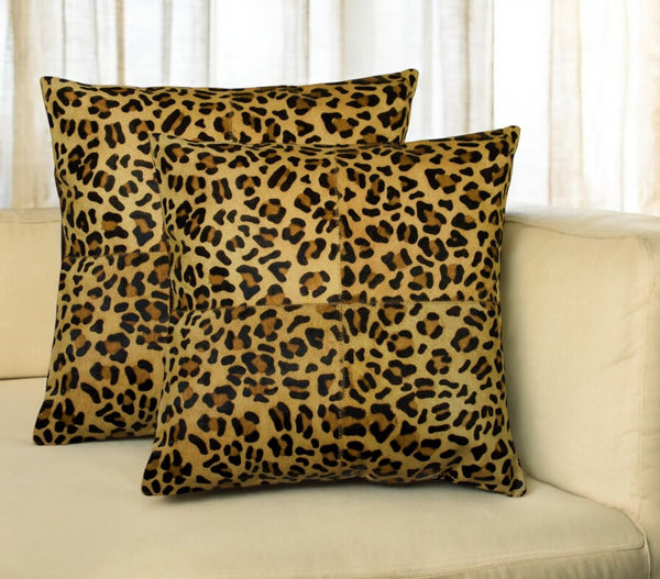 HomeRoots Set of Two 18" Leopard Cowhide Throw Pillows - Wild Luxury for Chic Home Décor & Comfort 544606