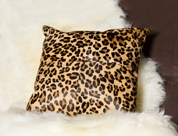 HomeRoots Set of Two 18" Leopard Cowhide Throw Pillows - Wild Luxury for Chic Home Décor & Comfort 544606