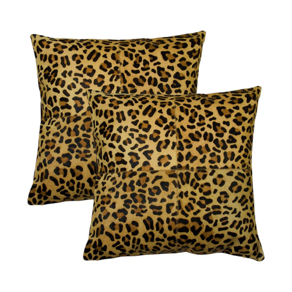 HomeRoots Set of Two 18" Leopard Cowhide Throw Pillows - Wild Luxury for Chic Home Décor & Comfort 544606