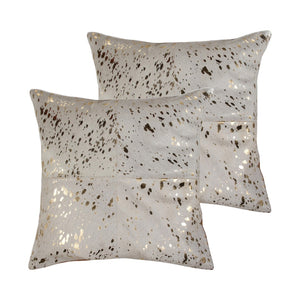 HomeRoots Set of Two 18" Natural & Gold Abstract Glitter Cowhide Throw Pillows for Luxe Home Decor Accents 544609