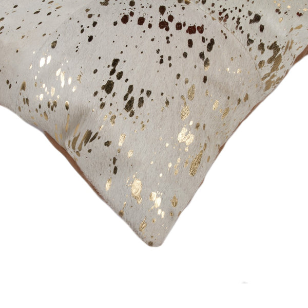 HomeRoots Set of Two 18" Natural & Gold Abstract Glitter Cowhide Throw Pillows for Luxe Home Decor Accents 544609