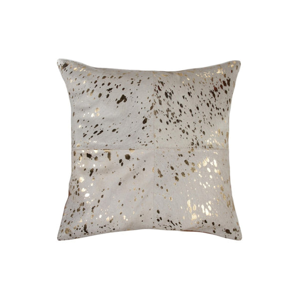 HomeRoots Set of Two 18" Natural & Gold Abstract Glitter Cowhide Throw Pillows for Luxe Home Decor Accents 544609