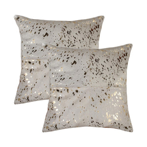 HomeRoots Set of Two 18" Natural & Gold Abstract Glitter Cowhide Throw Pillows for Luxe Home Decor Accents 544609