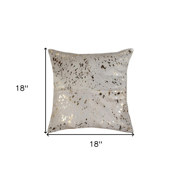 HomeRoots Set of Two 18" Natural & Gold Abstract Glitter Cowhide Throw Pillows for Luxe Home Decor Accents 544609