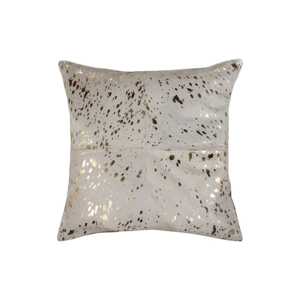 HomeRoots Set of Two 18" Natural & Gold Abstract Glitter Cowhide Throw Pillows for Luxe Home Decor Accents 544609