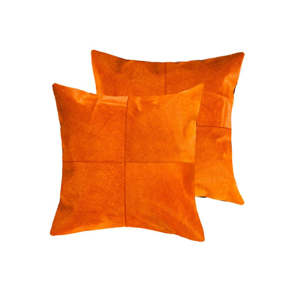 HomeRoots Set of Two 18" Orange Cowhide Throw Pillows - Handcrafted Luxury Accents for Chic Home Decor 544611
