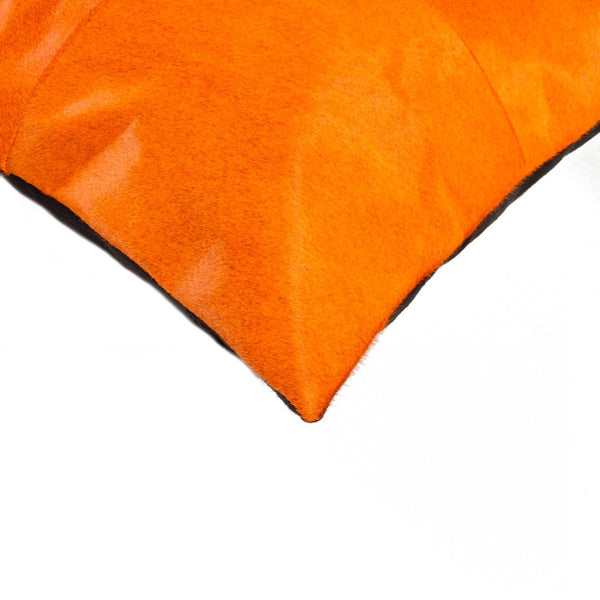 HomeRoots Set of Two 18" Orange Cowhide Throw Pillows - Handcrafted Luxury Accents for Chic Home Decor 544611