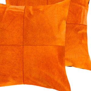 HomeRoots Set of Two 18" Orange Cowhide Throw Pillows - Handcrafted Luxury Accents for Chic Home Decor 544611