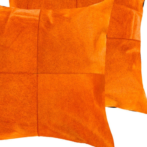 HomeRoots Set of Two 18" Orange Cowhide Throw Pillows - Handcrafted Luxury Accents for Chic Home Decor 544611