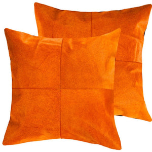 HomeRoots Set of Two 18" Orange Cowhide Throw Pillows - Handcrafted Luxury Accents for Chic Home Decor 544611