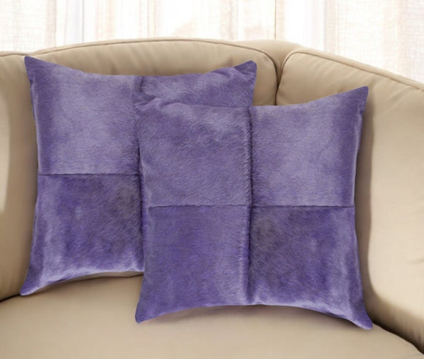 HomeRoots Set of Two 18" Purple Cowhide Throw Pillows – Luxurious Accent Decor for Chic Living Spaces 544612
