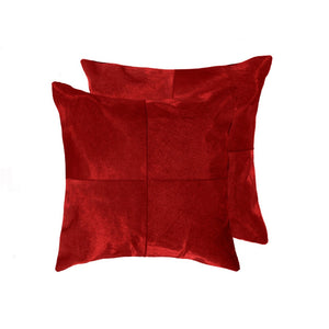 HomeRoots Set of Two 18" Red Cowhide Throw Pillows – Rustic Elegance, Unique Comfort for Home Décor & Gifts 544613