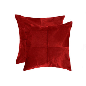 HomeRoots Set of Two 18" Red Cowhide Throw Pillows – Rustic Elegance, Unique Comfort for Home Décor & Gifts 544613