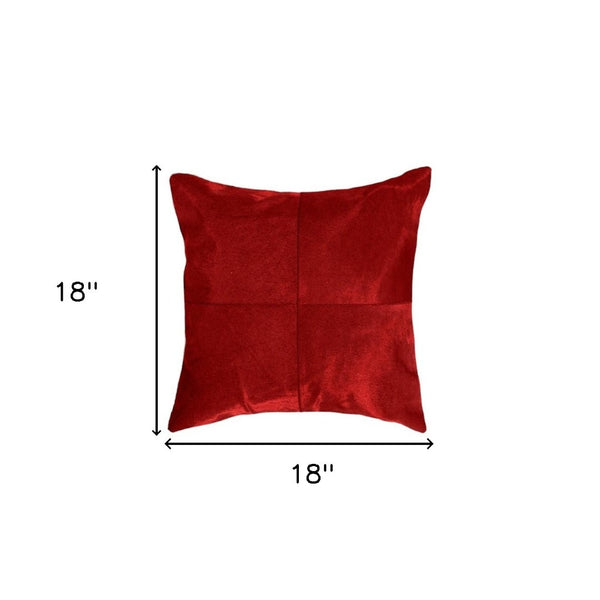 HomeRoots Set of Two 18" Red Cowhide Throw Pillows – Rustic Elegance, Unique Comfort for Home Décor & Gifts 544613