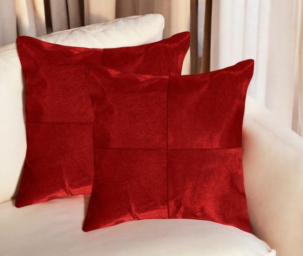 HomeRoots Set of Two 18" Red Cowhide Throw Pillows – Rustic Elegance, Unique Comfort for Home Décor & Gifts 544613