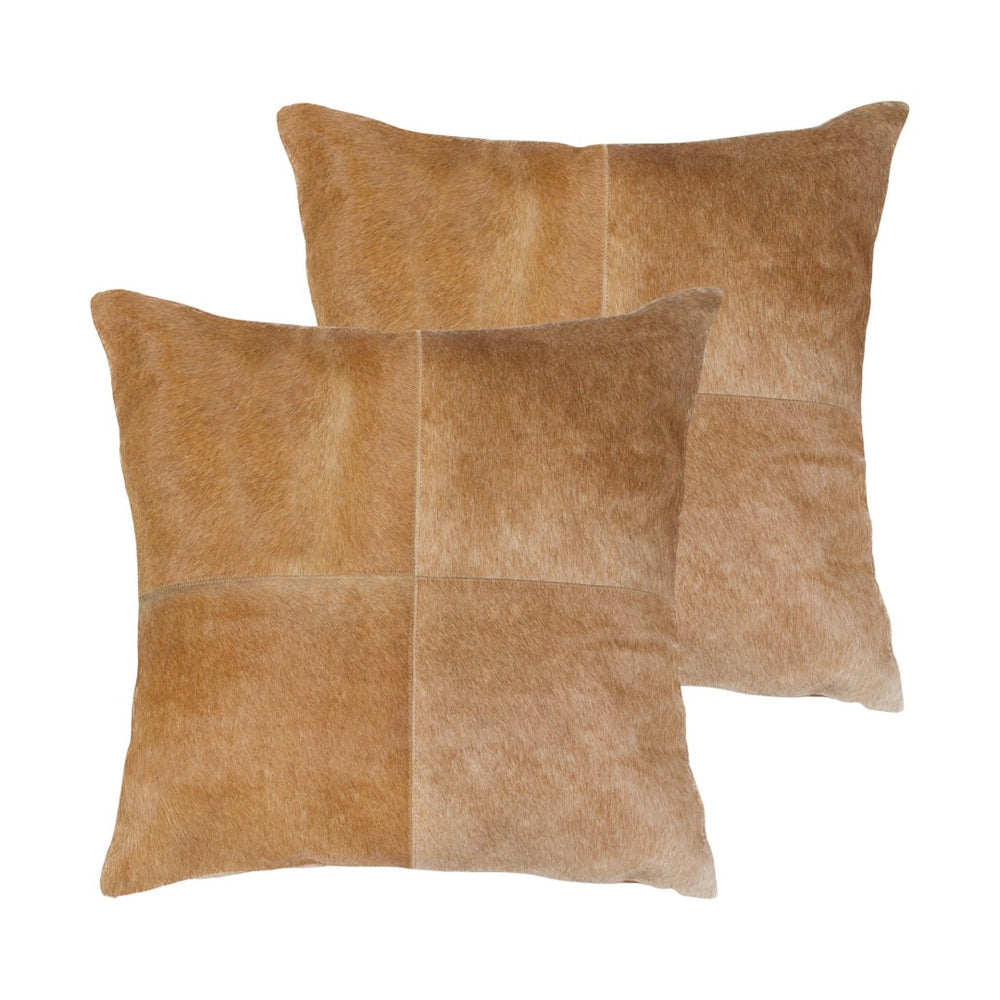 HomeRoots Set of Two 18" Tan Cowhide Throw Pillows - Luxurious Rustic Accents for Modern Living Spaces 544616