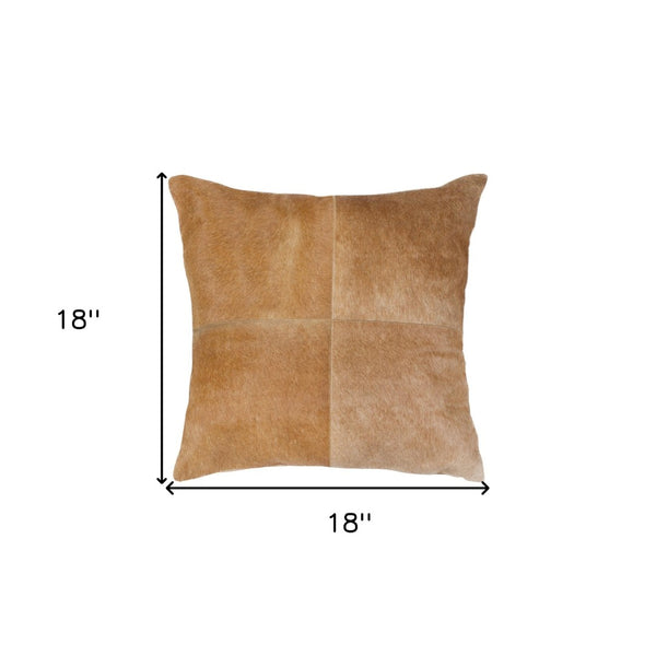 HomeRoots Set of Two 18" Tan Cowhide Throw Pillows - Luxurious Rustic Accents for Modern Living Spaces 544616