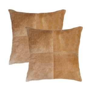 HomeRoots Set of Two 18" Tan Cowhide Throw Pillows - Luxurious Rustic Accents for Modern Living Spaces 544616