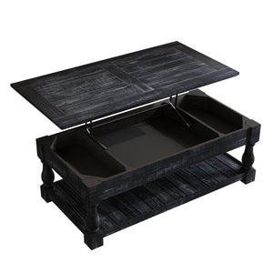 English Elm Farmhouse Lift Top Coffee Table Solid Wood Two Tier Hidden Storage Living Room W1445P412360