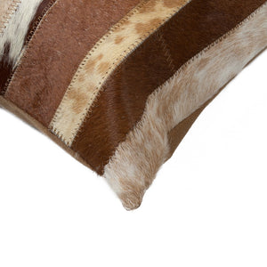 HomeRoots Set of Two 12" x 20" Brown & White Patchwork Cowhide Lumbar Pillows for Stylish Comfort & Support 544630