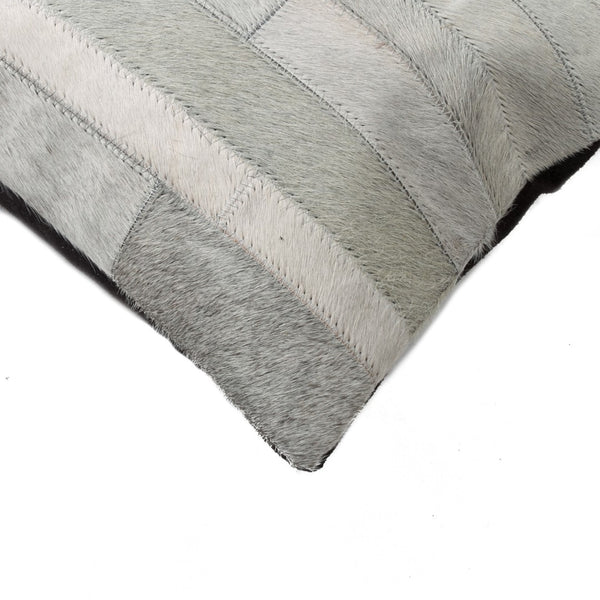 HomeRoots Set of Two 12" X 20" Gray Patchwork Cowhide Lumbar Pillows for Chic Rustic Home Décor & Comfort 544632