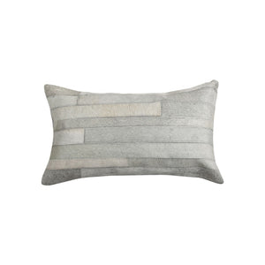 HomeRoots Set of Two 12" X 20" Gray Patchwork Cowhide Lumbar Pillows for Chic Rustic Home Décor & Comfort 544632