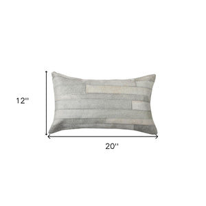 HomeRoots Set of Two 12" X 20" Gray Patchwork Cowhide Lumbar Pillows for Chic Rustic Home Décor & Comfort 544632
