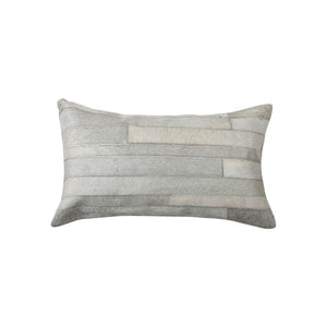HomeRoots Set of Two 12" X 20" Gray Patchwork Cowhide Lumbar Pillows for Chic Rustic Home Décor & Comfort 544632