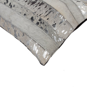 Homeroots Set Of Two Gray And Silver Striped Cowhide Lumbar Pillows With Glitter – Chic, Soft, And Stylish Decor   544633