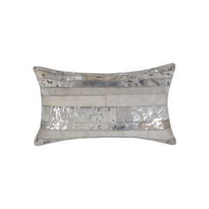 Homeroots Set Of Two Gray And Silver Striped Cowhide Lumbar Pillows With Glitter – Chic, Soft, And Stylish Decor   544633