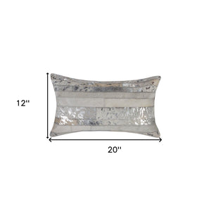 Homeroots Set Of Two Gray And Silver Striped Cowhide Lumbar Pillows With Glitter – Chic, Soft, And Stylish Decor   544633