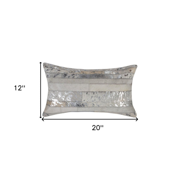 Homeroots Set Of Two Gray And Silver Striped Cowhide Lumbar Pillows With Glitter – Chic, Soft, And Stylish Decor   544633