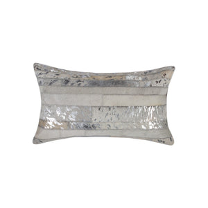 HomeRoots Set of Two 12" X 20" Gray & Silver Cowhide Lumbar Pillows with Glitter – Chic Comfort & Style! 544633