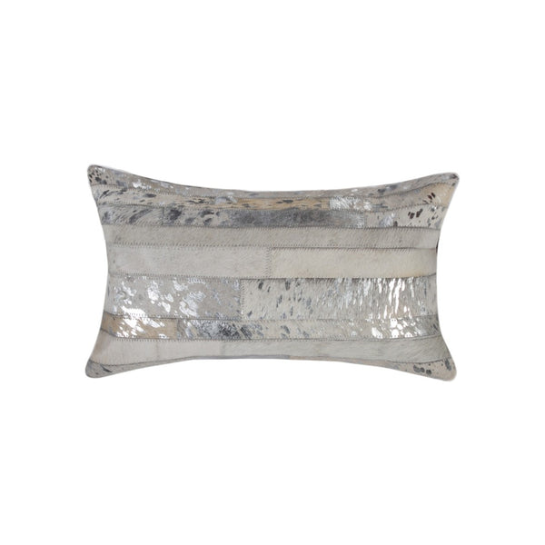 HomeRoots Set of Two 12" X 20" Gray & Silver Cowhide Lumbar Pillows with Glitter – Chic Comfort & Style! 544633