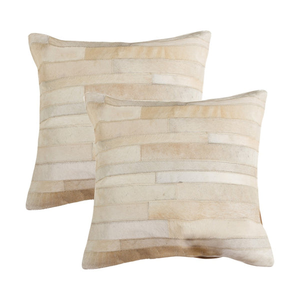 HomeRoots Set of Two 18" Natural Patchwork Cowhide Throw Pillows - Rustic Luxury for Any Room Décor 544634