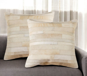 HomeRoots Set of Two 18" Natural Patchwork Cowhide Throw Pillows - Rustic Luxury for Any Room Décor 544634