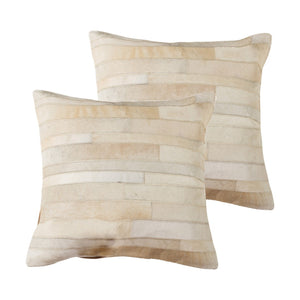 HomeRoots Set of Two 18" Natural Patchwork Cowhide Throw Pillows - Rustic Luxury for Any Room Décor 544634